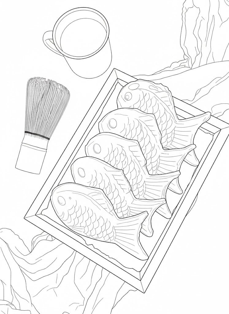 無料 たい焼き描く ぬりえ