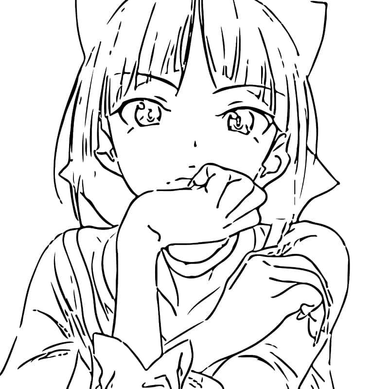 猫娘の基本を描く ぬりえ