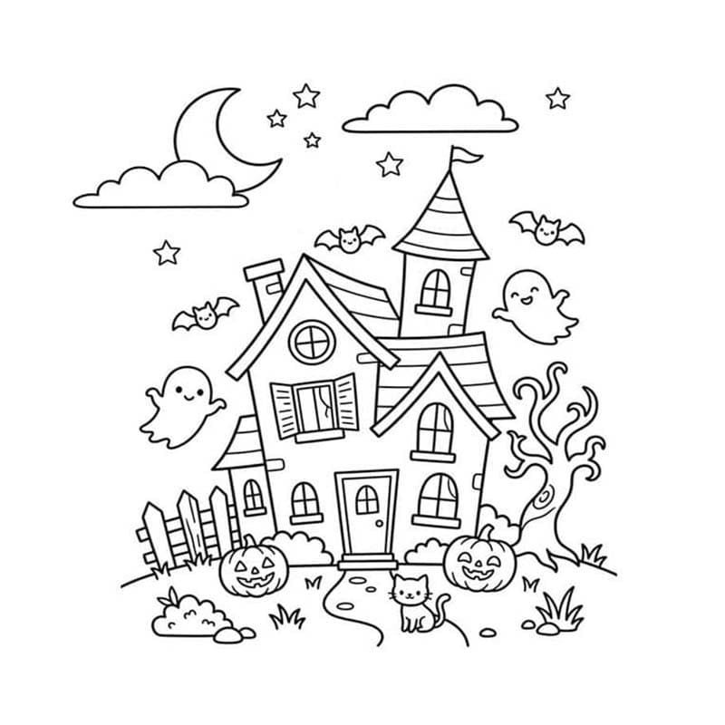 お化け屋敷 描画 ぬりえ