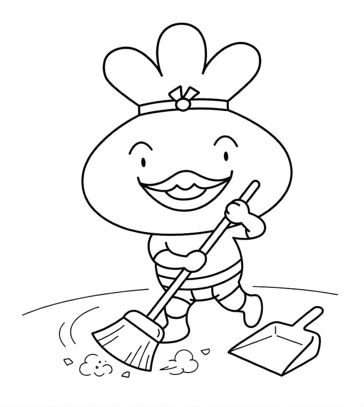 おでんくん ゴミを掃き集める ぬりえ