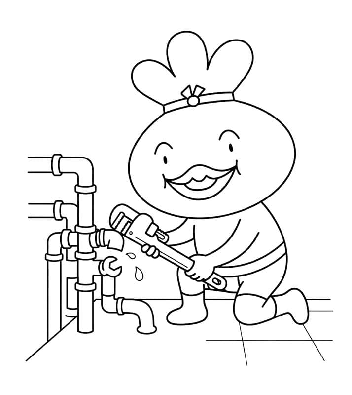 おでんくん 配管の修理 ぬりえ