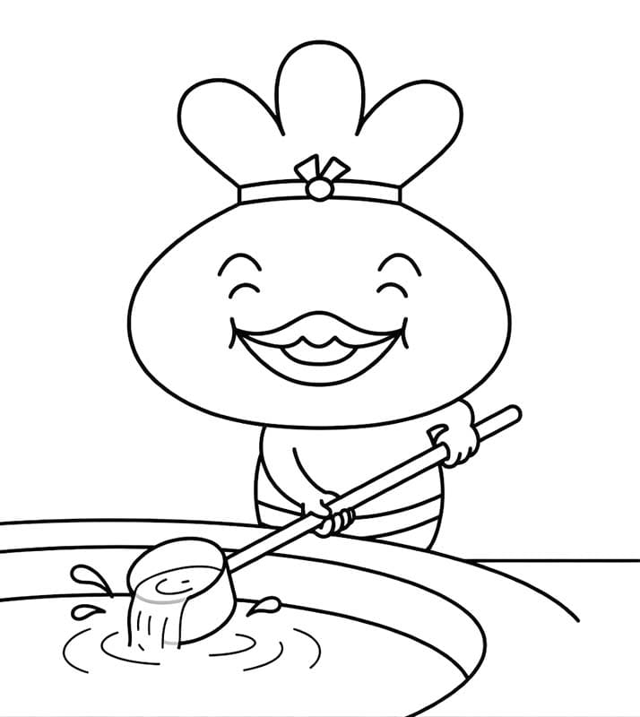 おでんくん 水をすくい上げる ぬりえ
