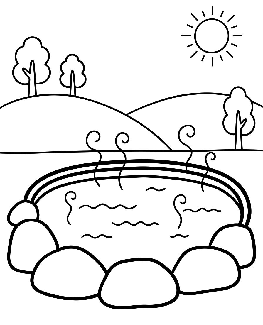 温泉 描画 ぬりえ