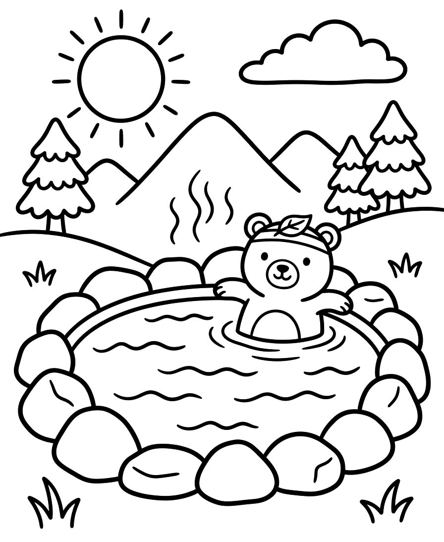 温泉 画像 ぬりえ
