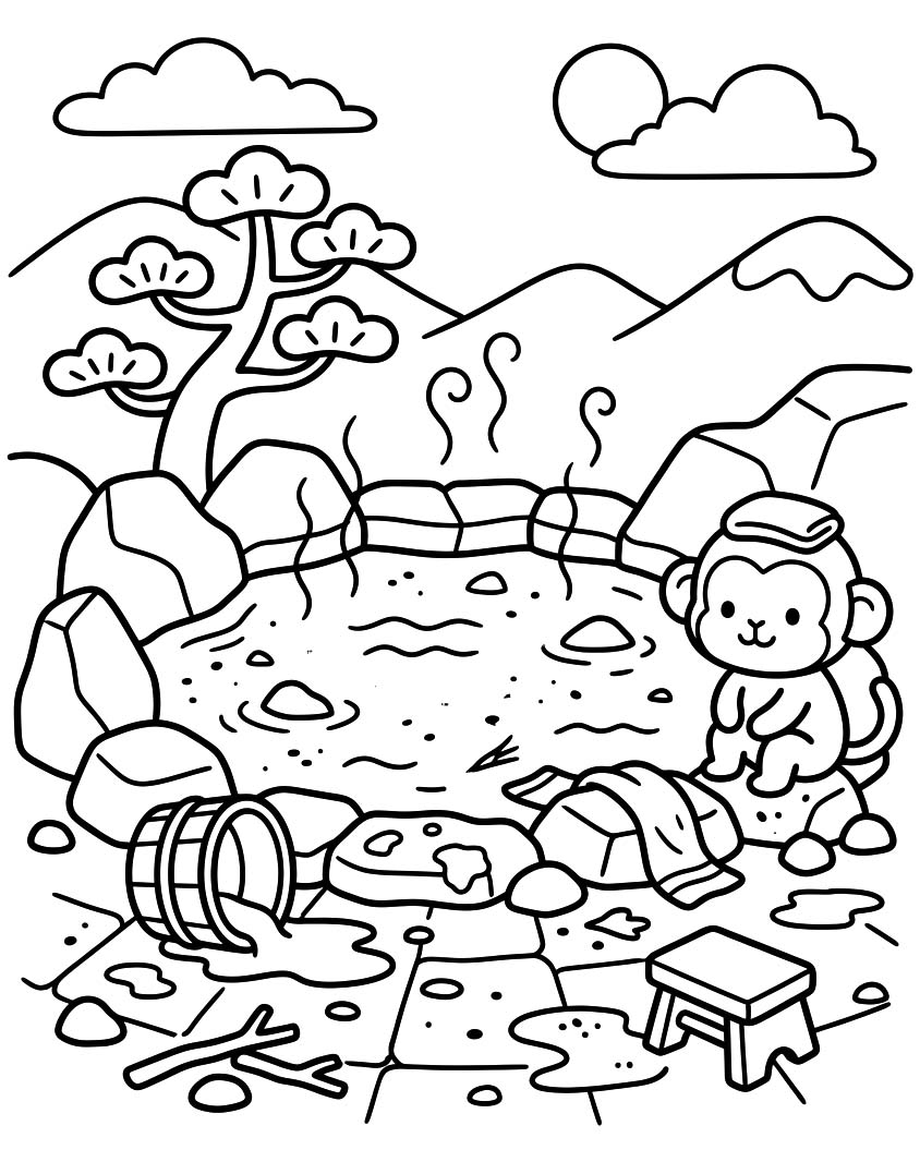 温泉 描く ぬりえ