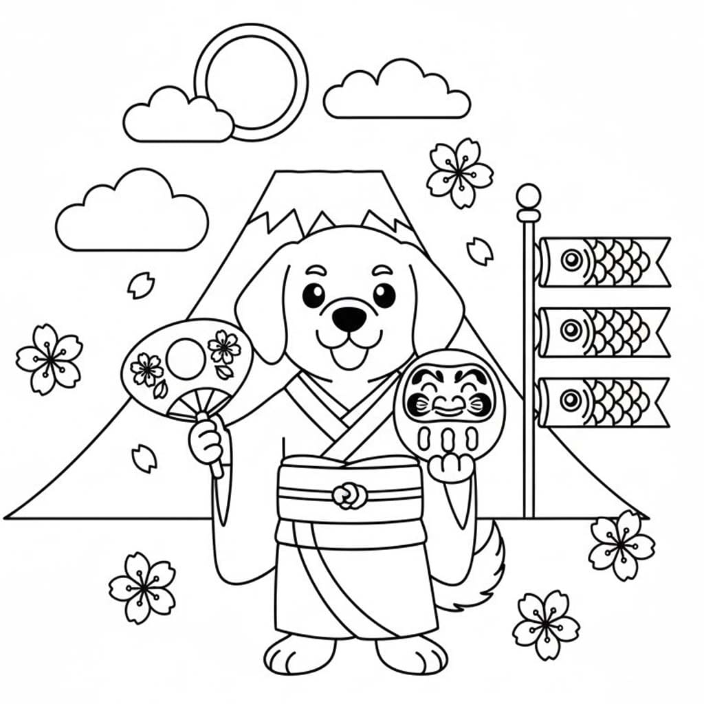 お正月の 簡単 ぬりえ