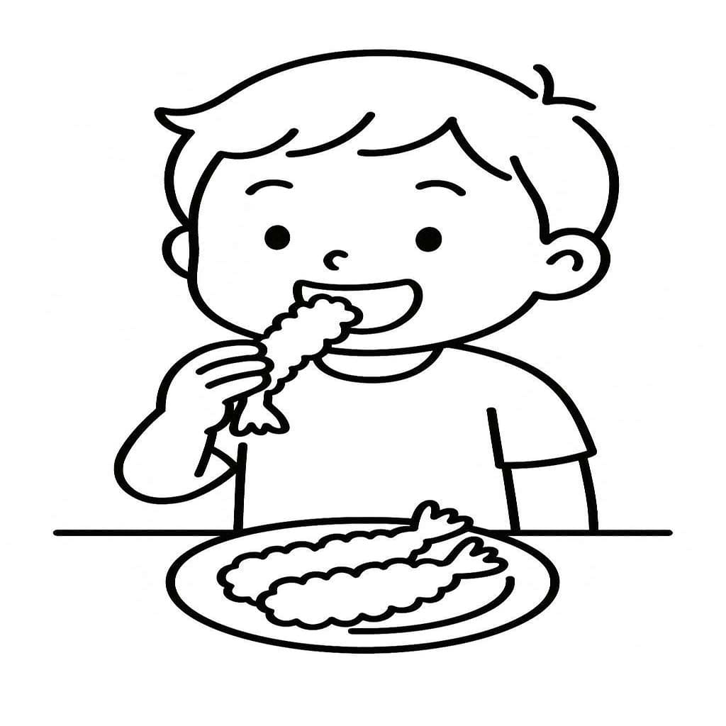 男の子は食べる 天ぷら ぬりえ