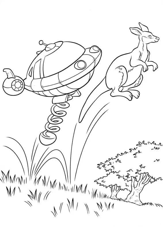 ロケットとカンガルーを描く ぬりえ