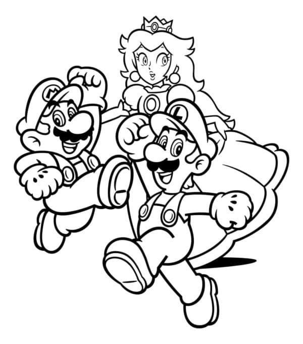 ルイージ マリオとピーチ姫と一緒に ぬりえ
