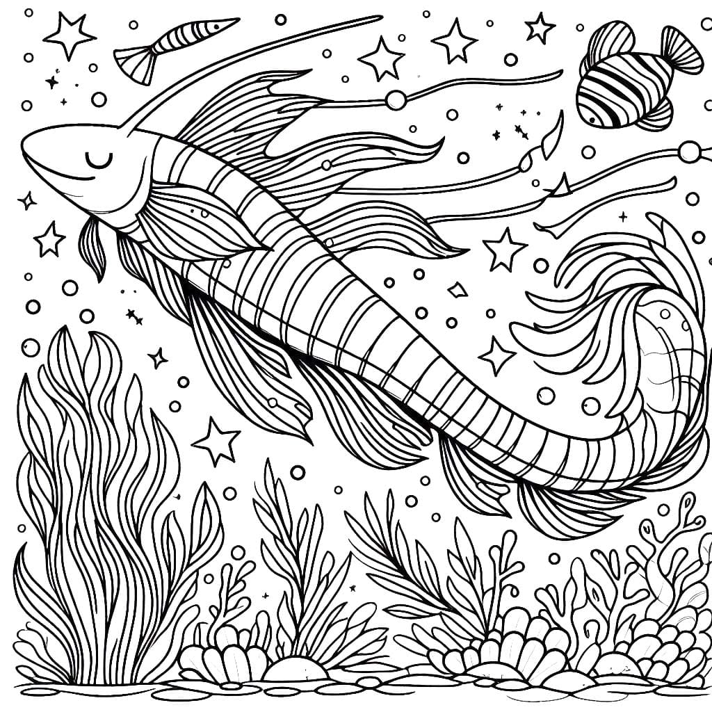 リュウグウノツカイを子供に簡単に描く ぬりえ