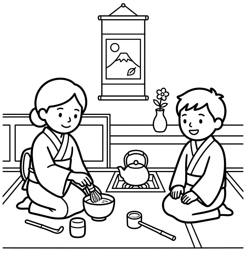 茶道 描画 ぬりえ
