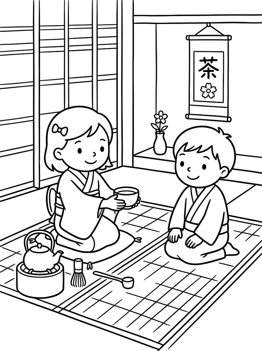 茶道 印刷可能 ぬりえ
