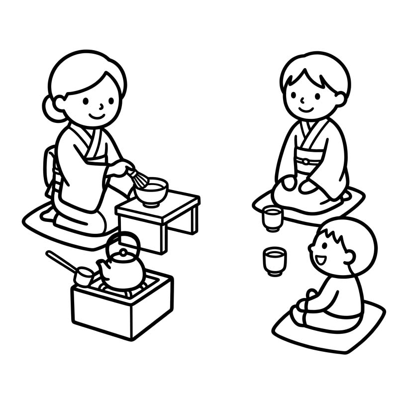 茶道 印刷 ぬりえ