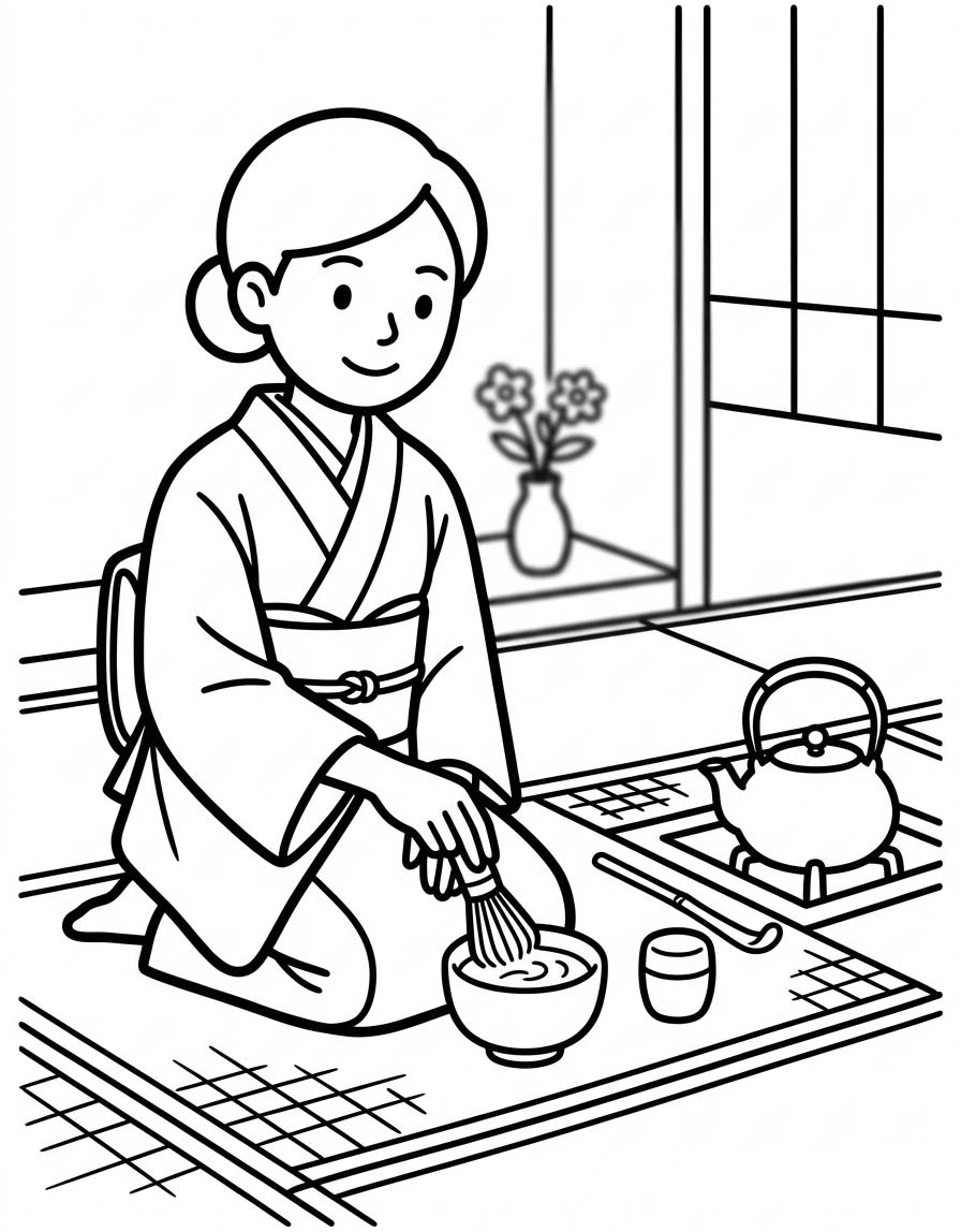 茶道 描く ぬりえ
