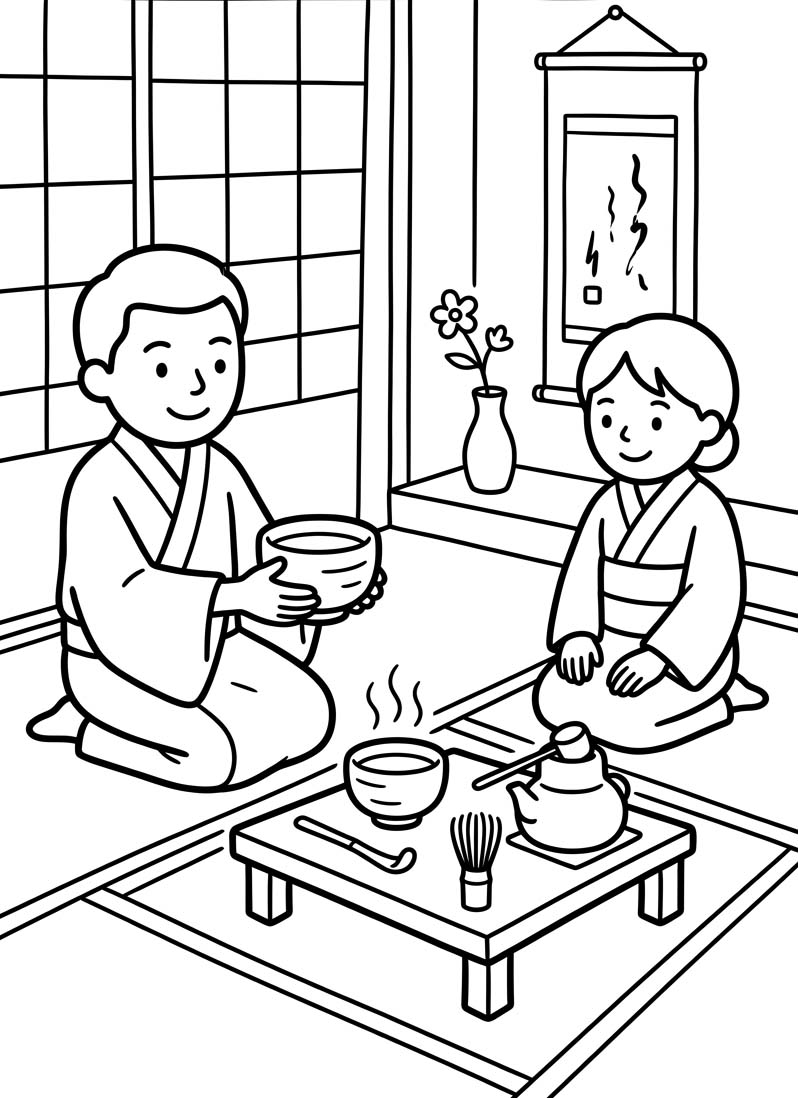 茶道 簡単 ぬりえ
