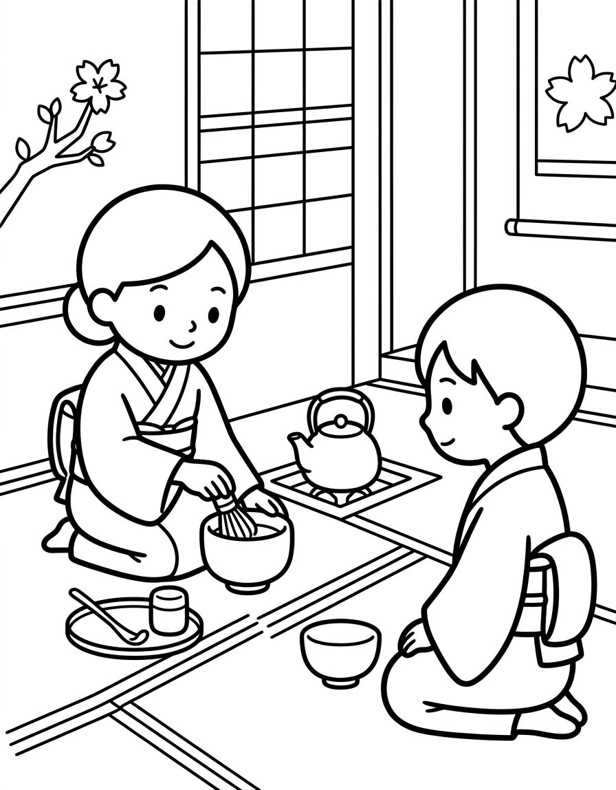 茶道 基本的な ぬりえ