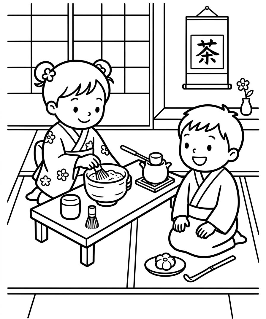 茶道 無料で ぬりえ