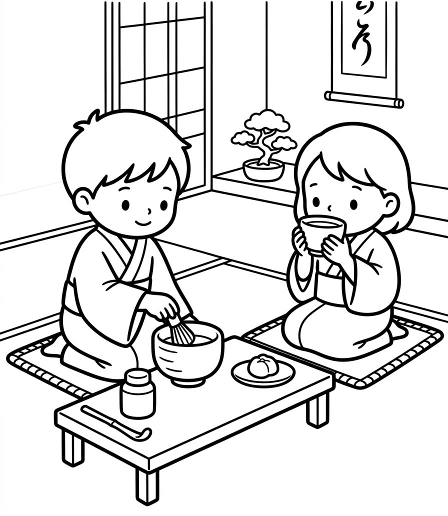 茶道 無料 ぬりえ