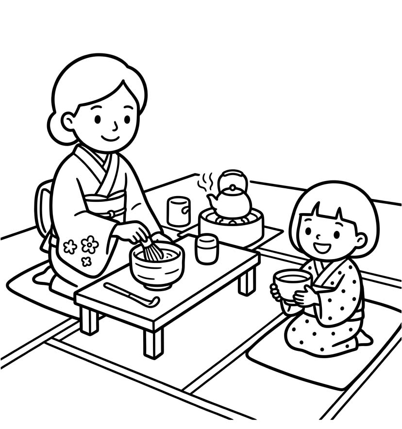 茶道 単純 ぬりえ