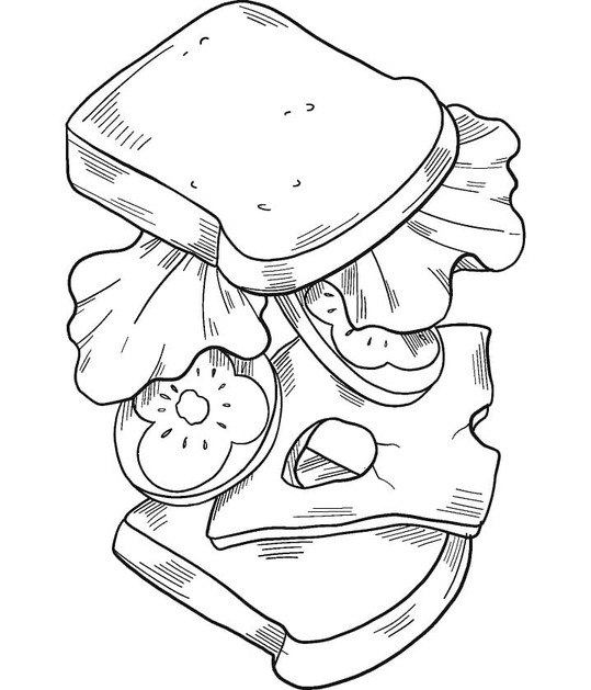 サンドイッチ 描画 ぬりえ