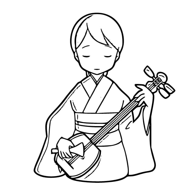 しゃみせん 1 ぬりえ
