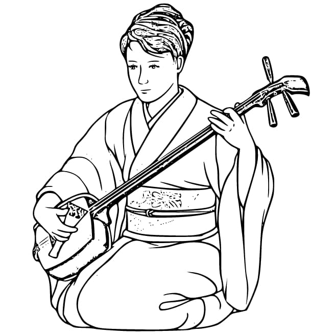 しゃみせん 13 ぬりえ