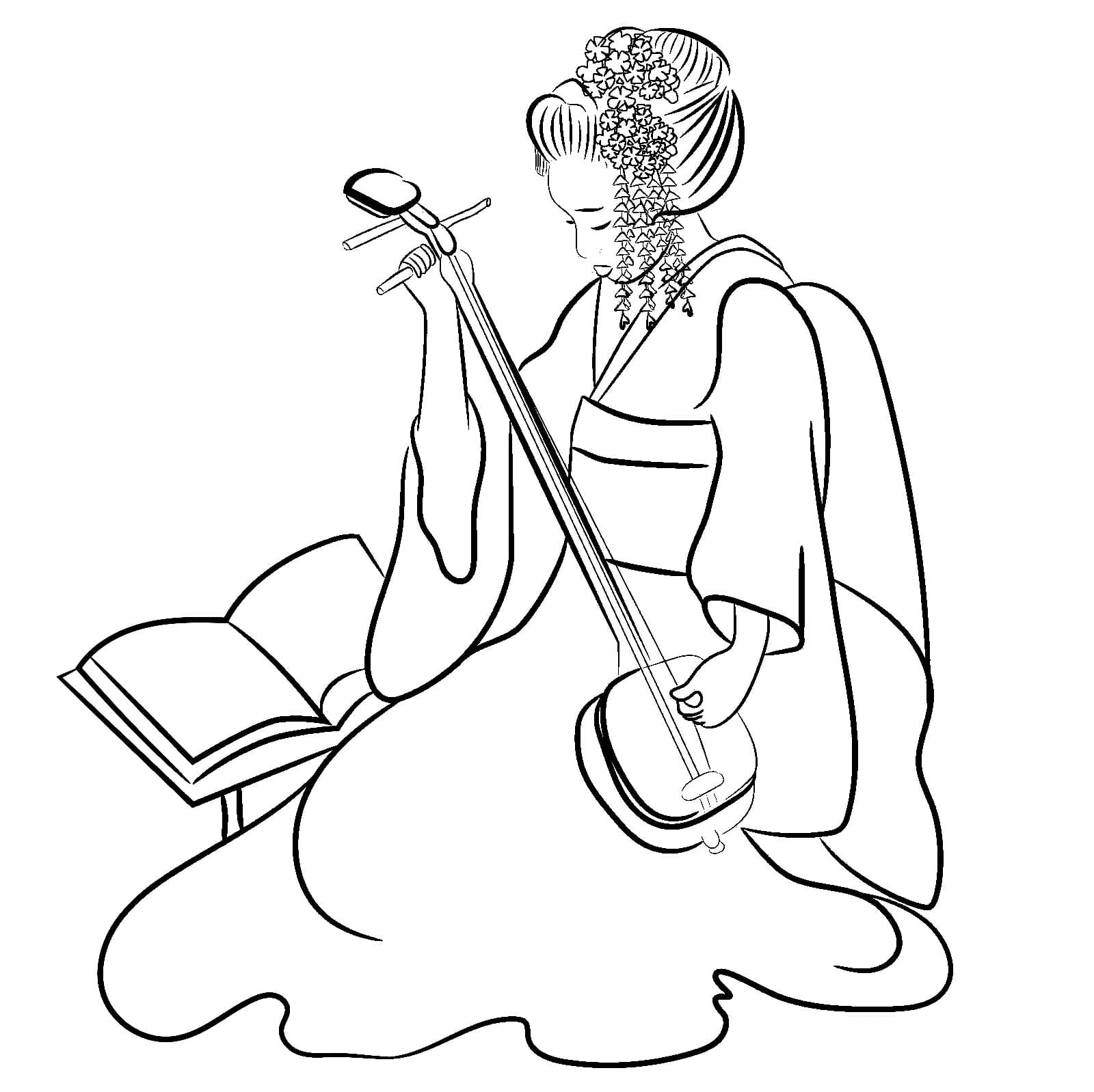 しゃみせん 14 ぬりえ
