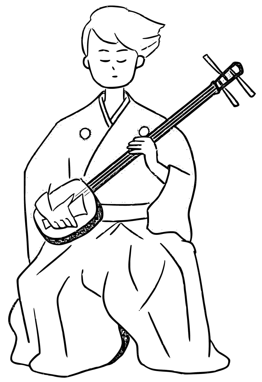 しゃみせん 21 ぬりえ