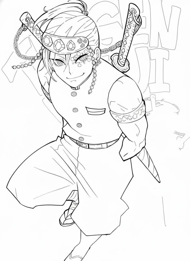 宇髄天元 単純 ぬりえ