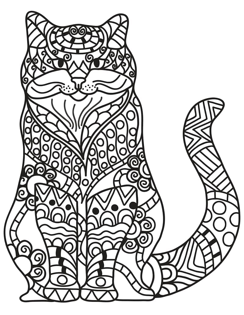 座っている猫のゼンタングル ぬりえ