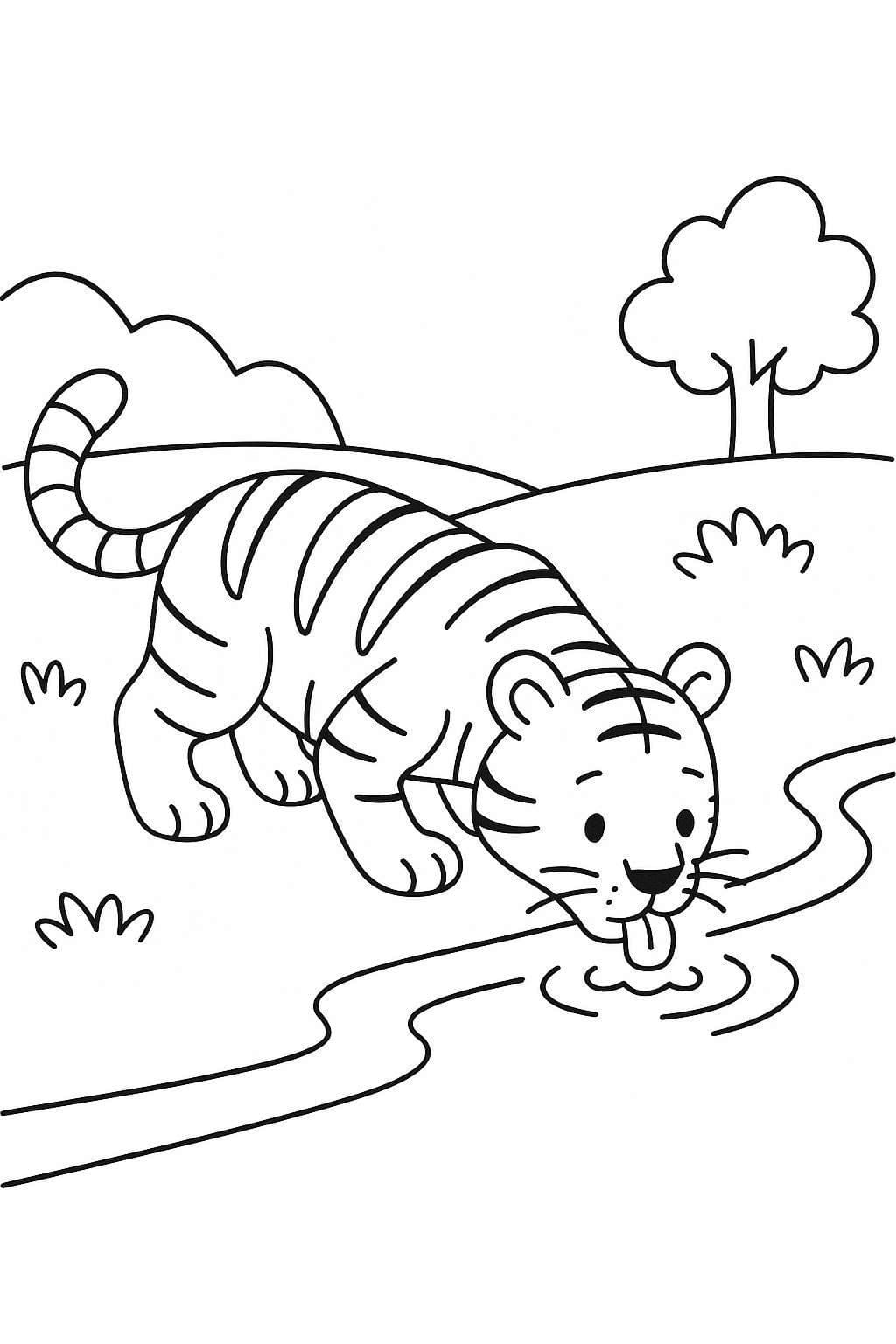 タイガー 川沿いの飲料水 ぬりえ