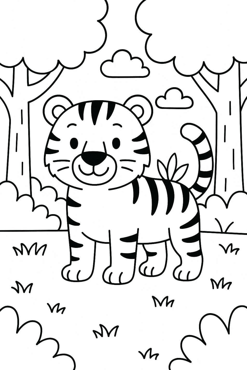 タイガー 森の中で ぬりえ