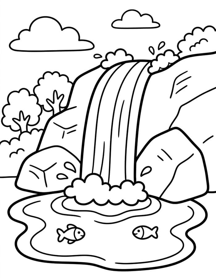 滝 単純 ぬりえ