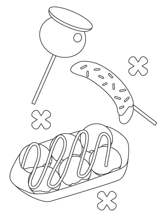 たこ焼き単純 描く ぬりえ