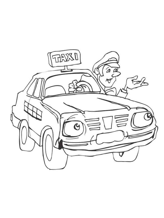 タクシー運転手を描く ぬりえ