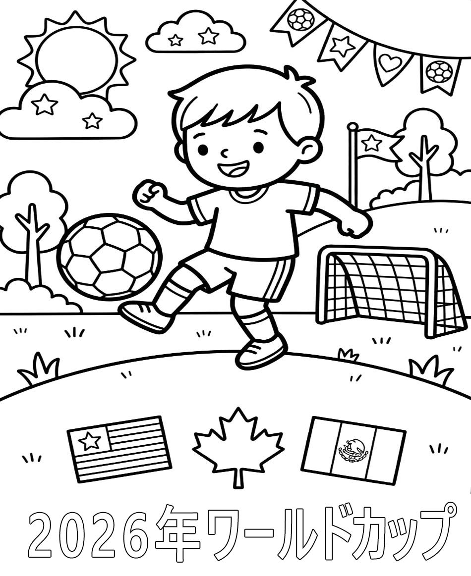 単純 2026年ワールドカップ 描く ぬりえ