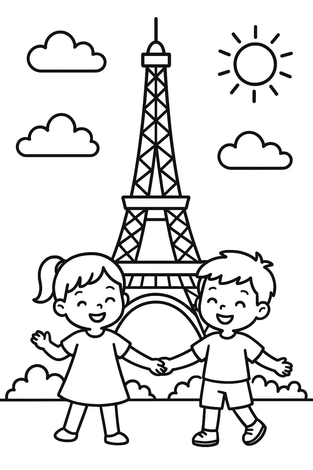 単純 エッフェル塔 ぬりえ