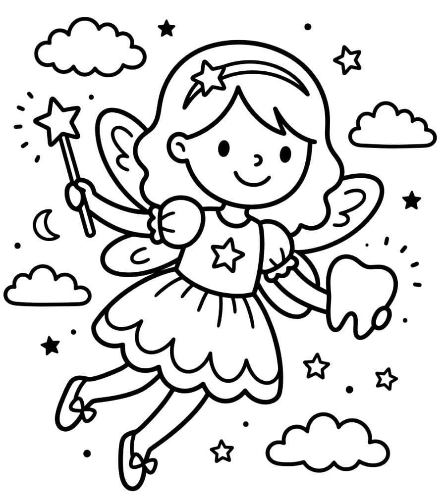 単純 歯の妖精 描く ぬりえ