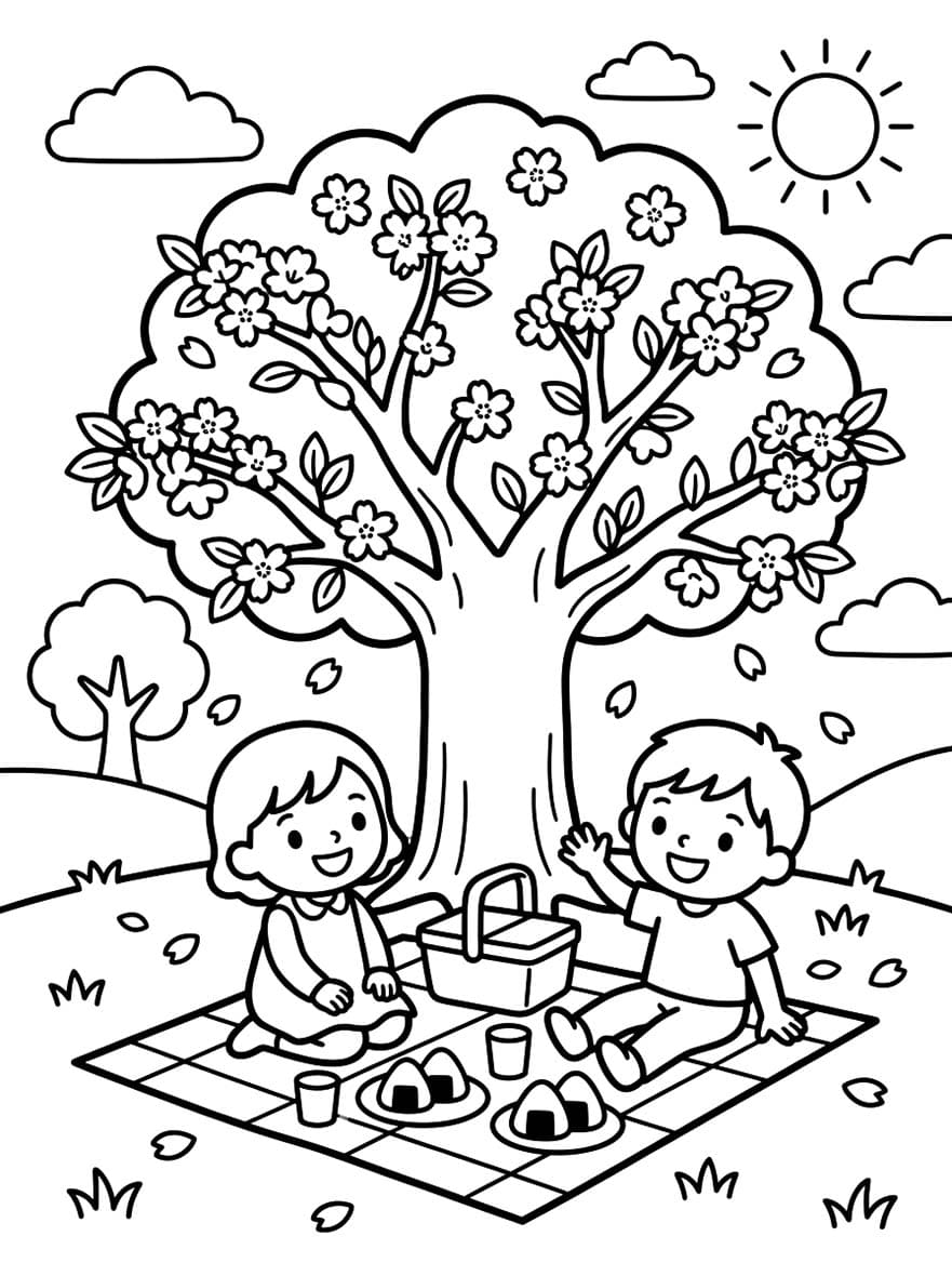 単純 花見 描く ぬりえ