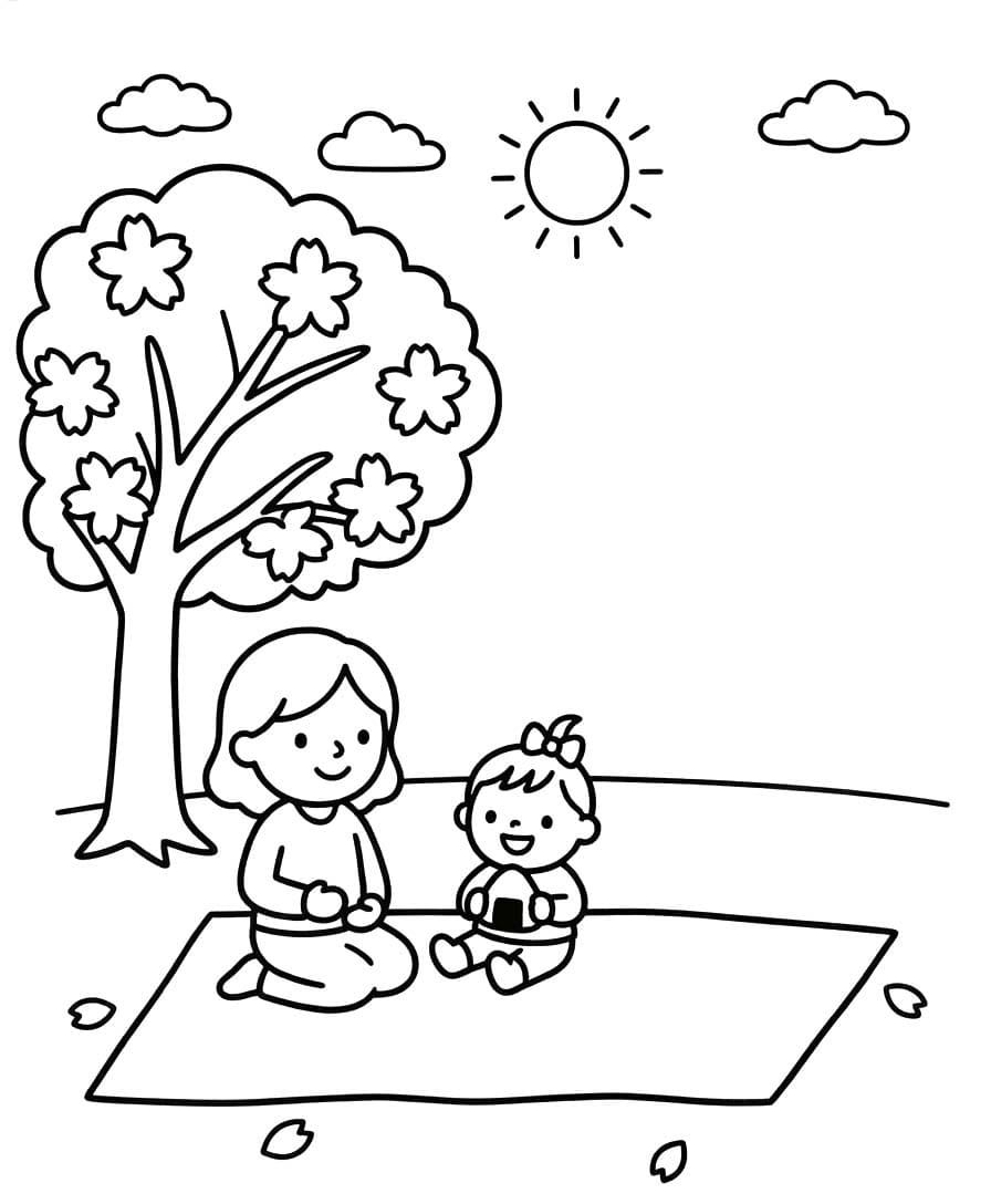 単純 花見 ぬりえ