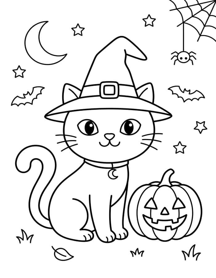 ハロウィンの猫 ぬりえ ぬりえ