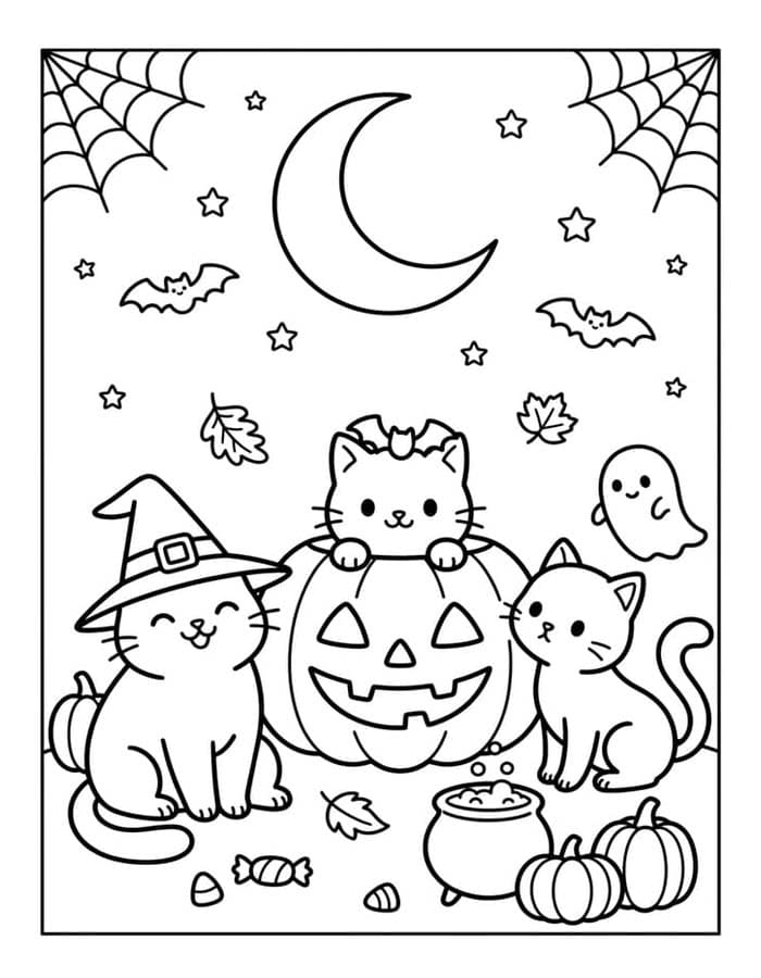 単純 ハロウィンの猫 ぬりえ