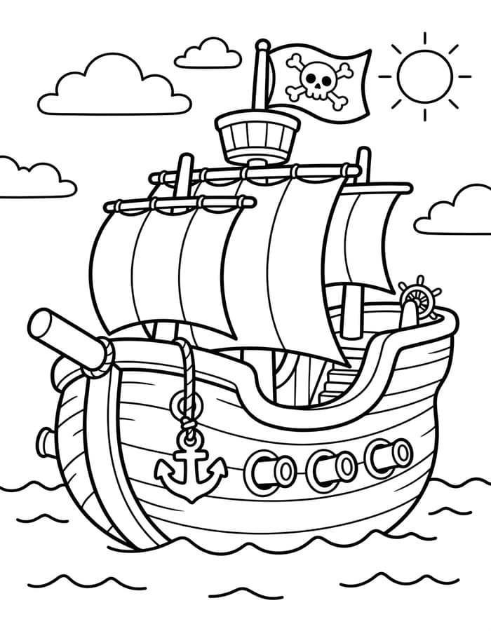 単純 海賊船 描く ぬりえ