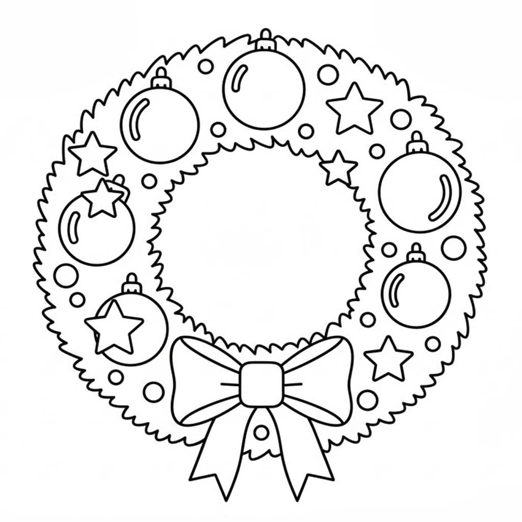 単純 クリスマスリース 描く ぬりえ