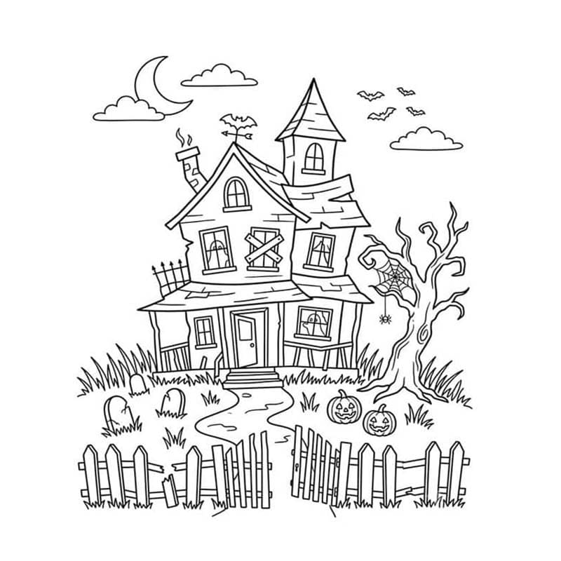単純 お化け屋敷 描く ぬりえ