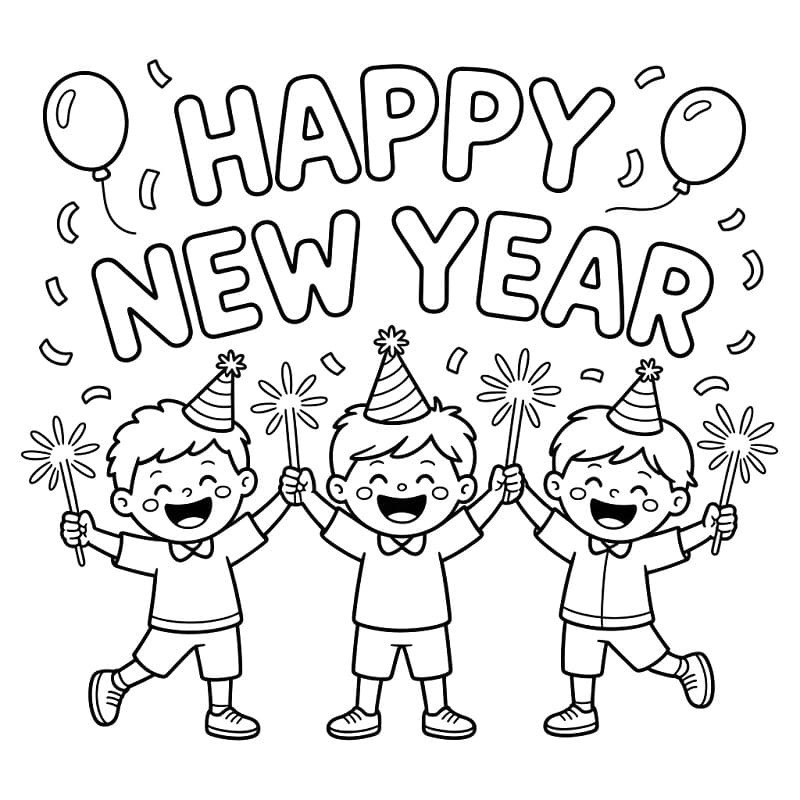 単純 お正月の 描く ぬりえ