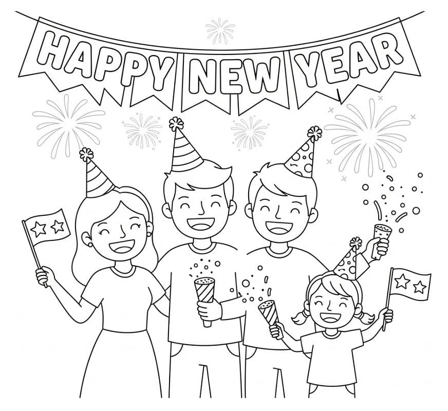 単純 お正月の ぬりえ