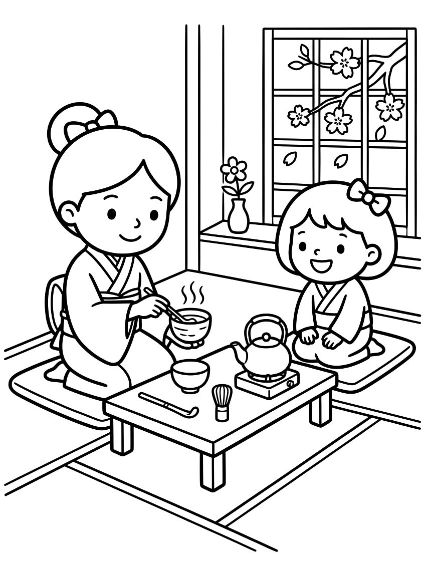 単純 茶道 描く ぬりえ