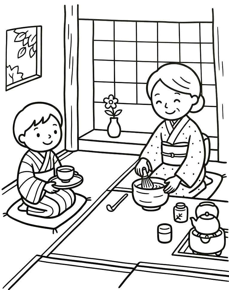 単純 茶道 ぬりえ