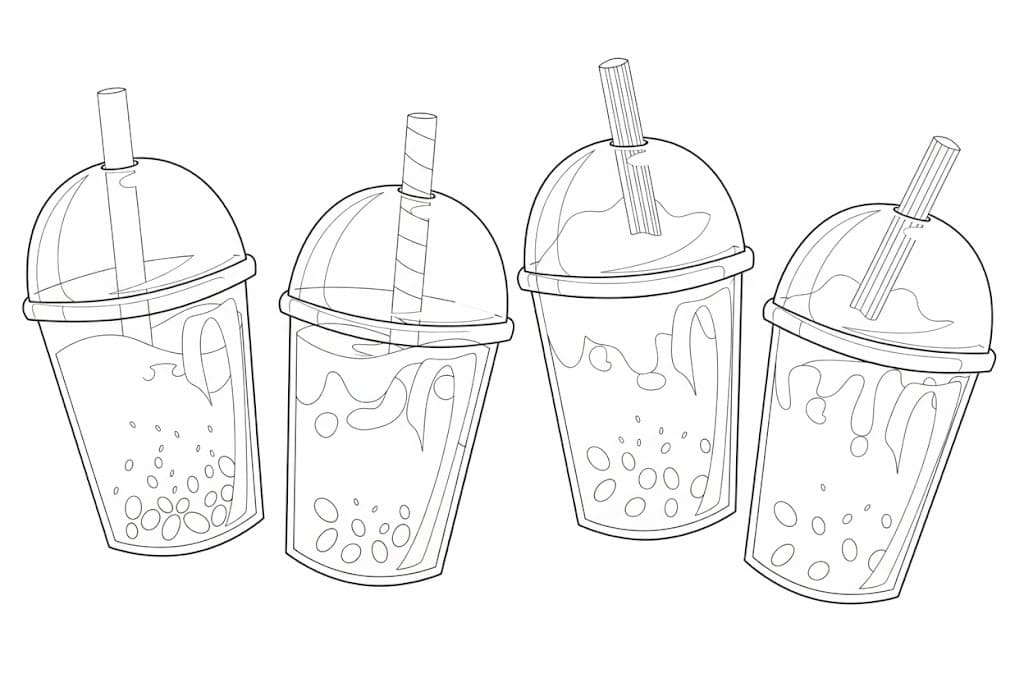 タピオカティー 単純 ぬりえ